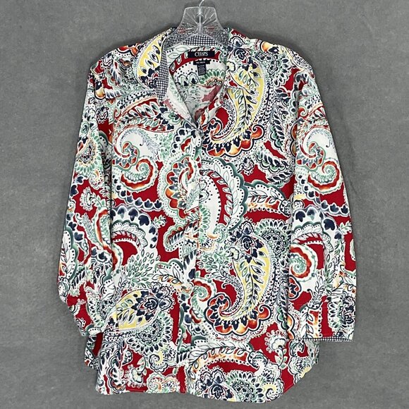 Champs Shirt Women XL Multicolor Paisley Button Up No Iron 3/4‎ Sleeve Classic - Picture 1 of 13